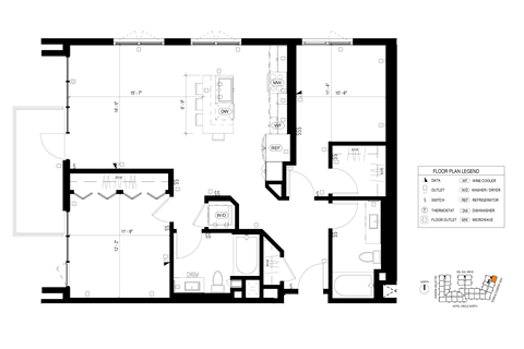 Floor plan for 2 beds, 2 baths, 1137 sqft